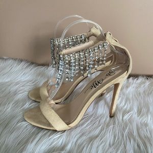 {So Me} Rhinestone Studded Nude Heels - Women's 9